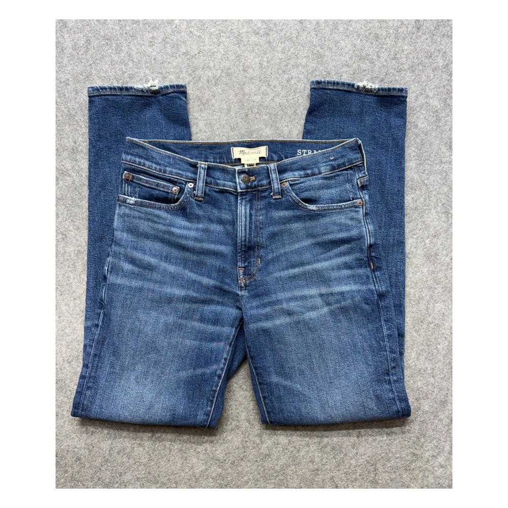 Madewell Mens Straight Leg Jeans Blue Medium Wash Denim Size 32x32 Whiskering